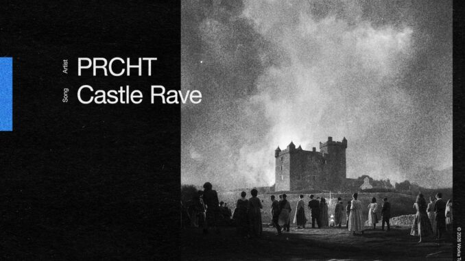 Official album cover artwork for Castle Rave by PRCHT, black and white illustration with strong contrast