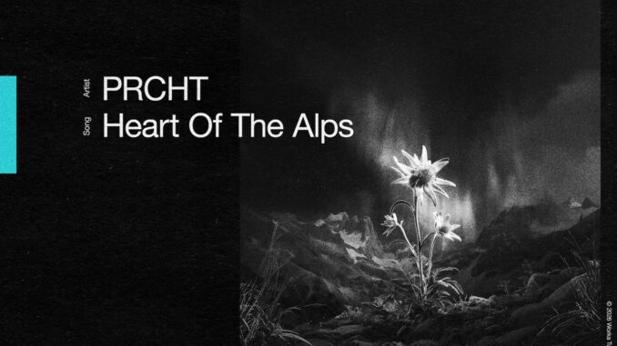 Official album cover artwork for Heart Of The Alps by PRCHT, black and white illustration with strong contrast