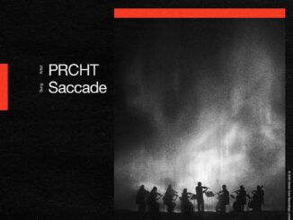 Official album cover artwork for Saccade by PRCHT, black and white illustration with strong contrast